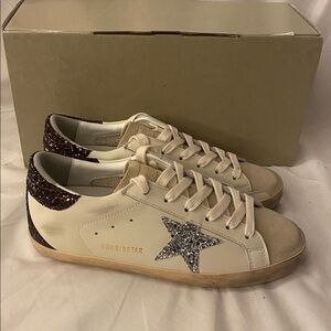 Golden Goose Cream Sneakers with Glitter Star
